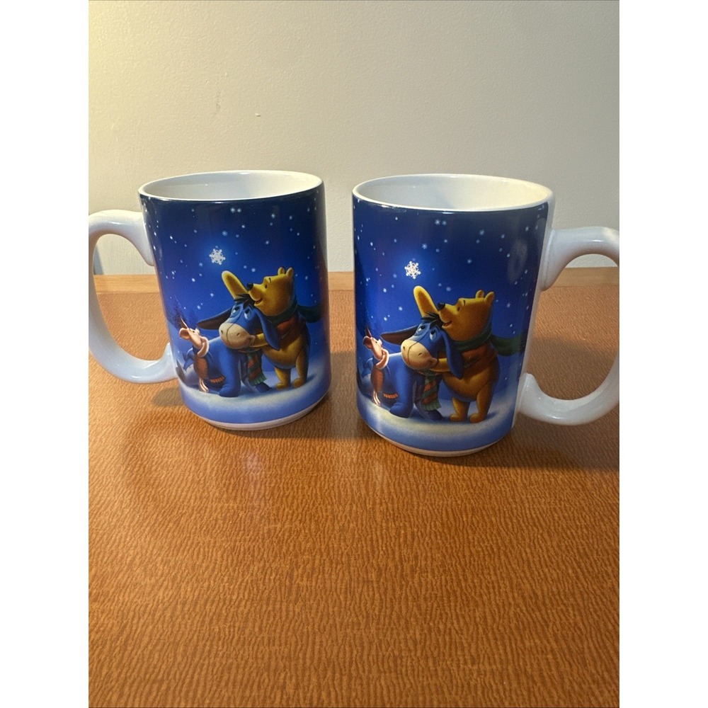 Disney Store Coffee Mug Winne the Pooh Eeyore Piglet Christmas Star Set Of 2